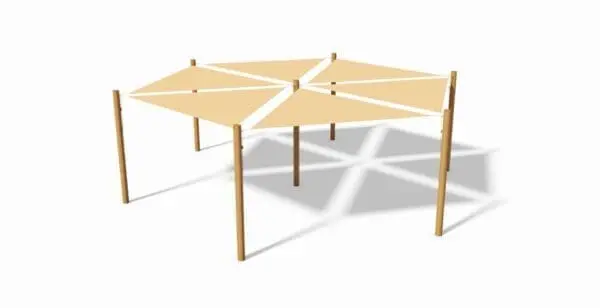 Pe trekantseil 3x3x3x3x3 m off-white inkl. beslag.