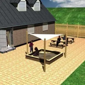 Solskjermsystem. 1 stk 3x3x3x3x3 m. + 3 stolper på 3 m.