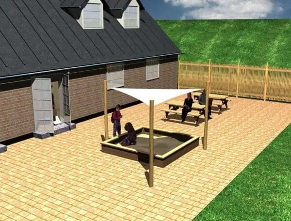 Solskjermsystem. 1 stk 3x3x3x3x3 m. + 3 stolper på 3 m.