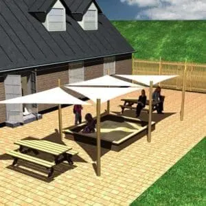 Solskjermsystem. 4 stk. 3x3x3x3x3 m. + 6 stolper
