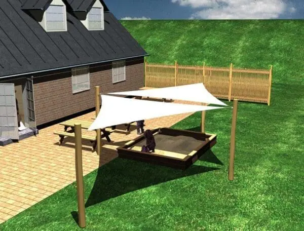 Solskjermsystem. 2 stk. 4x4x4 m. pe + 4 stolper - Bilde 2