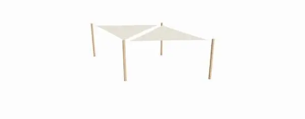 Solskjermsystem. 2 stk. 4x4x4 m. pe + 4 stolper