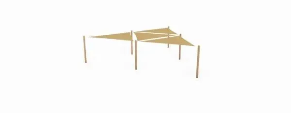 Solskjermsystem. 4 stk. 4x4x4x4 m. pe + 6 stolper.