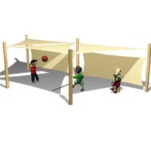 Soltak system. 3 hdpe 4x4x4 m. + 5 stolper + 2 sideseil
