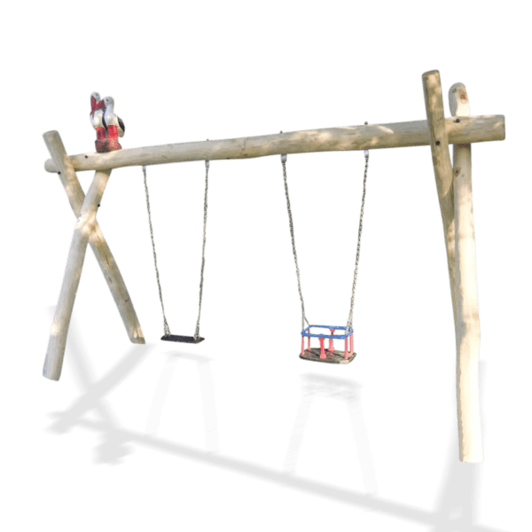 Storkereden dobbel huske - 1 flatt sete - 1 barnesete - h 2,5m