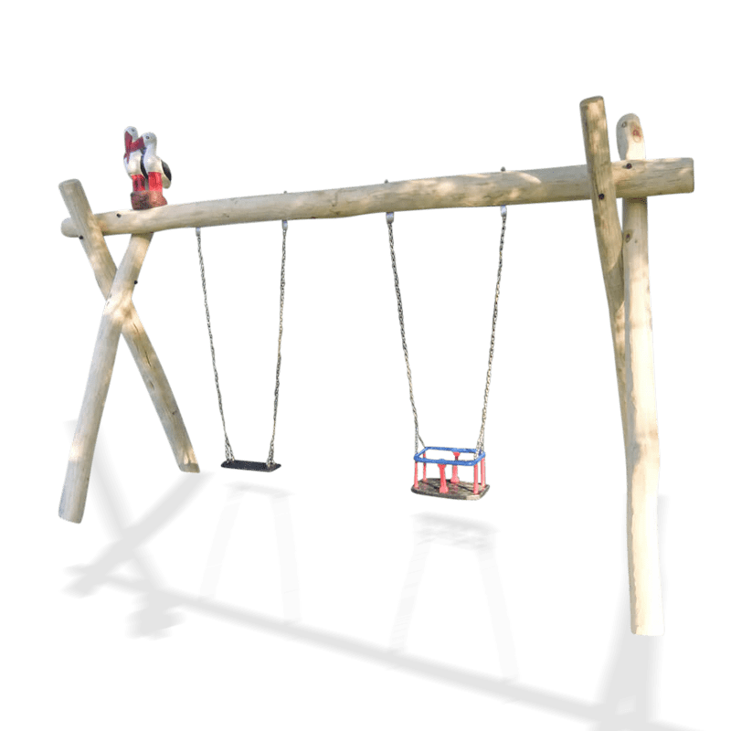 Storkereden dobbel huske - 1 flatt sete - 1 barnesete - h 2,5m